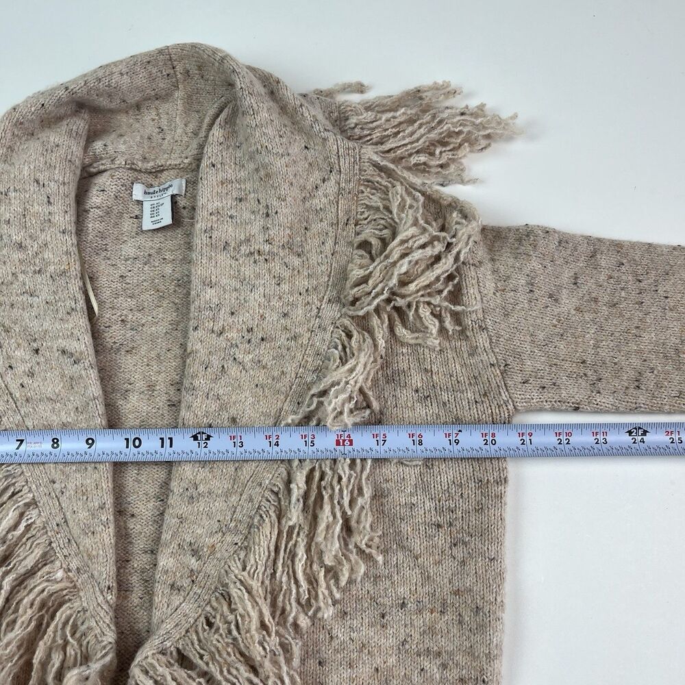 NWT Haute Hippie Fringe Collar Long Cardigan sz XS Beige Duster Boho 70s Western - Picture 6 of 8
